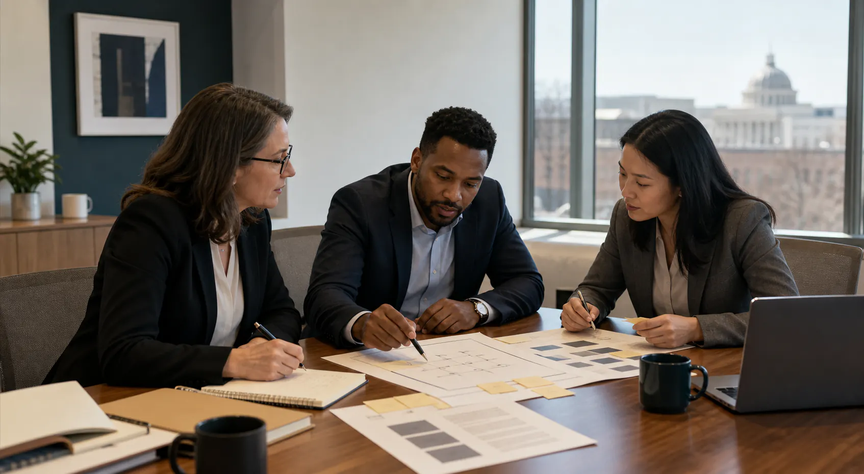 A small-business team organizing a proposal readiness workshop